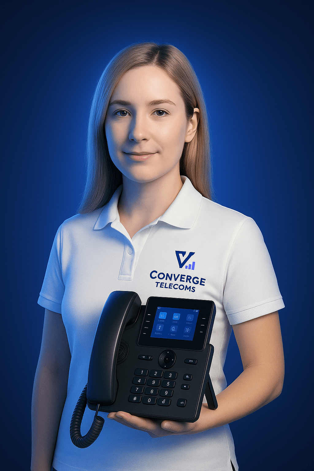 Professional Converge Telecoms Representative with VoIP Phone